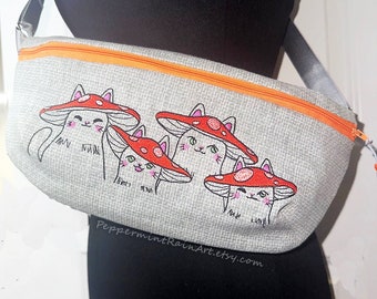 Orange Mushroom Cats Sling Bag Handbag Small Purse Lightweight Adjustable Crossbody Bag with Zipper Closure