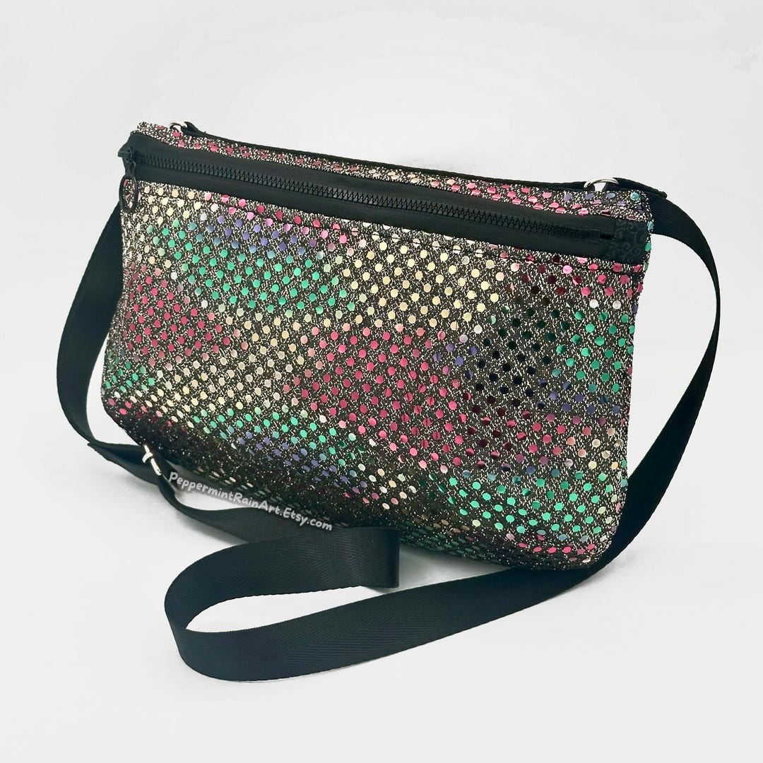 Handmade Rainbow Sequins Sling Bag: Adjustable Crossbody Purse With ...