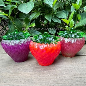 Cottagecore Holographc Glitter Resin Strawberry Jar Containers 4x3.5 inches