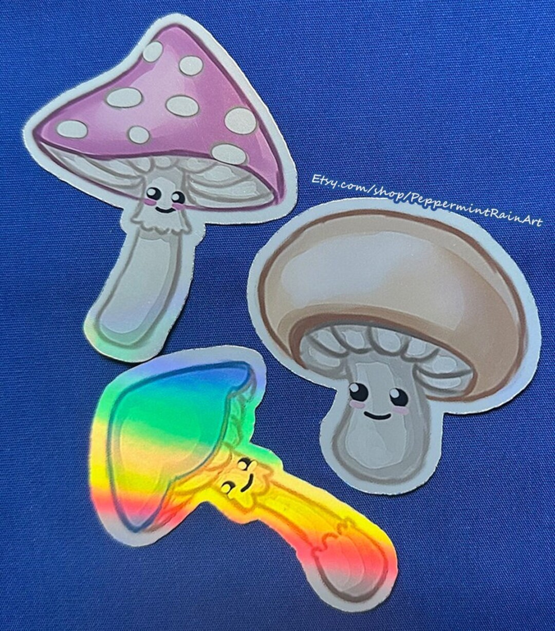 Set of 3 Cute Kawaii Mushrooms Fungi Original Art 2.753 Inch Etsy