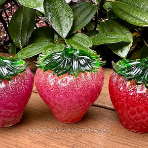 Cottagecore Holographc Glitter Resin Strawberry Jar Containers 4x3.5 inches