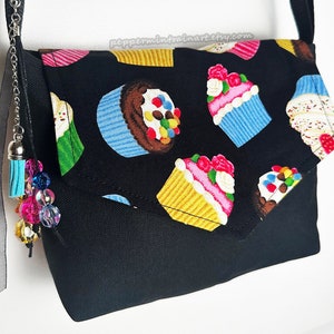 Handmade Cupcake Print Small Crossbody Bag: Adjustable Envelope Purse