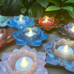 Lotus Flower Resin Handmade Candle Holder with Battery Powered Candle