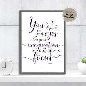 Purple Inspirational Quote about Imagination | Quote by Mark Twain | Printable downloads | Printable home decor gift | Purple printable