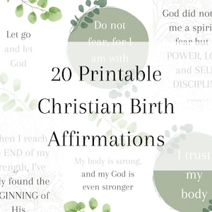 Conjunto de 20 tarjetas imprimibles de afirmación de nacimiento cristiano, descarga instantánea, católica, afirmaciones positivas de las Escrituras para el embarazo