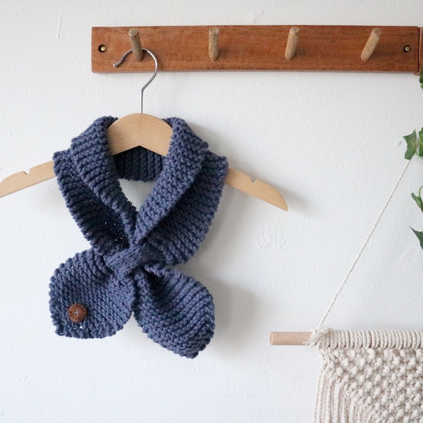 Women Bow Scarf | Knitted Wool | Navy