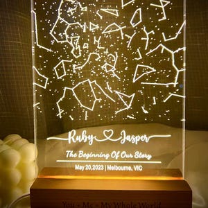 Mapa estelar personalizado, luz nocturna con mapa estelar, mapa de constelaciones personalizado, cielo nocturno por fecha, regalo de compromiso para él y para ella, regalo de aniversario