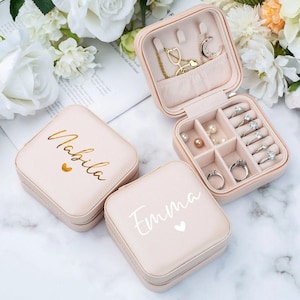 Gepersonaliseerde sieradendoos/reissieradendoos/gegraveerd leren sieradendoos/cadeau bruidsmeisje bruiloft/aangepaste naam/cadeau voor haar/verjaardagscadeau