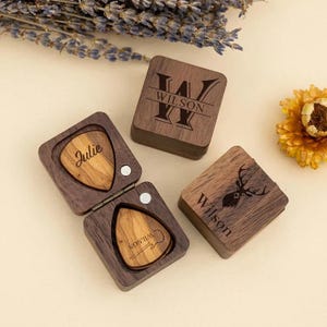 Personalized Guitar Picks with Wooden Case: Custom Plectrum Box