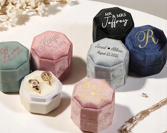 Personalized Velvet Ring Box, Wedding Gift, Double/Triple Slot Wedding Ring Box, Anniversary Gift, Engagement Ring Box, Proposal Ring Bearer