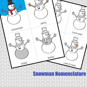 Parts of a Snowman • Nomenclature Cards • Montessori • Flash Cards • Digital Montessori • Printable • Three Part Cards