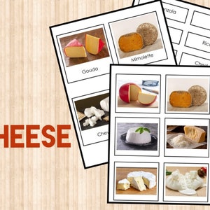 Cheese Varieties • Three Part Cards • Montessori • Flash Cards • Digital Montessori • Printable • Nomenclature •  Vocabulary