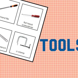 Tools • Three Part Cards • Montessori • Flash Cards • Digital Montessori • Printable • Nomenclature • Vocabulary