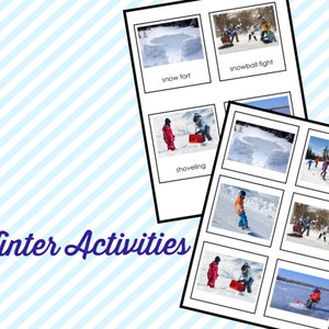 Winteractiviteiten • Driedelige kaarten • Montessori • Flitskaarten • Digitale Montessori • Afdrukbaar • Nomenclatuur • Woordenschat