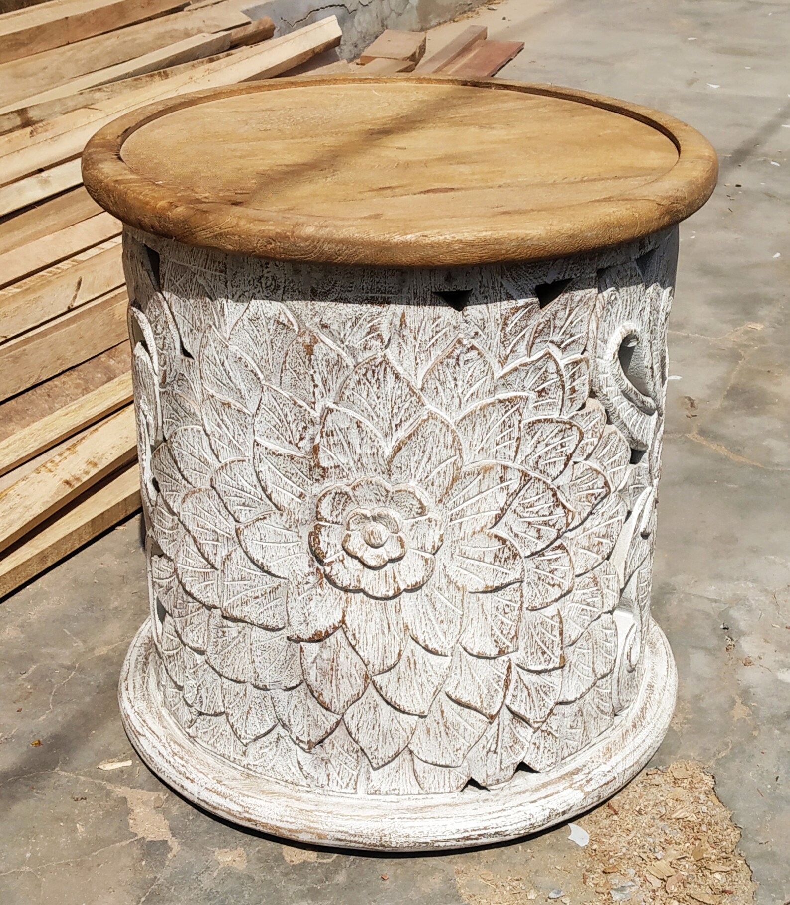 Wooden Hand Carved End Table Etsy