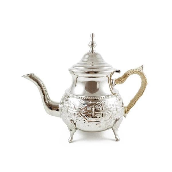 Moroccan Tea Pot Théière Traditionnelle en Maillechort avec Anse Raphia