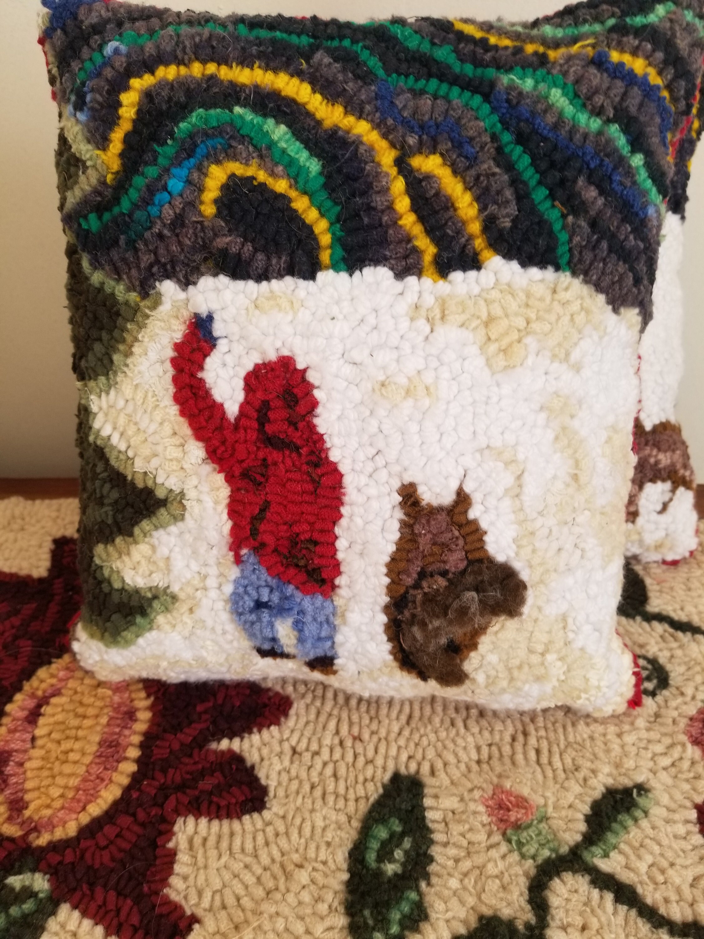 primitive hooked pillows