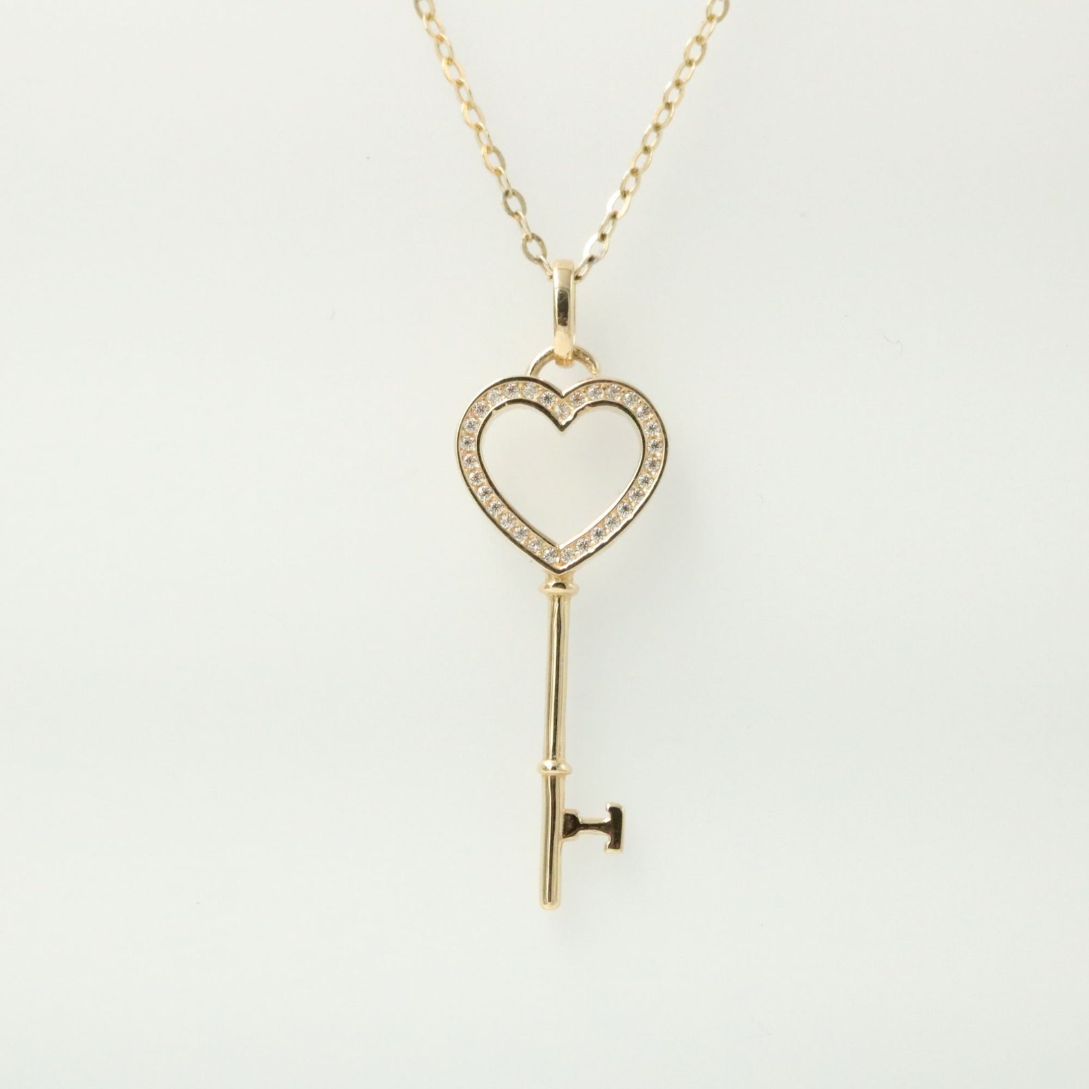 14K Heart Key Pendant . 14K Solid Gold Necklace. 14k Key Etsy