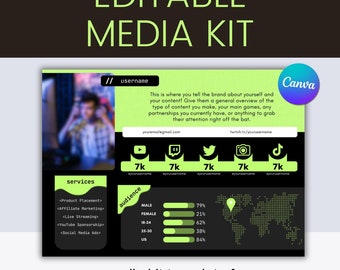 Twitch Streamer Media Kit Card: Editable Canva Template (PDF)
