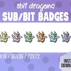 Dragon SUB and BIT Badges for TWITCH | 8bit Style