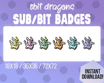 Dragon SUB and BIT Badges for TWITCH | 8bit Style
