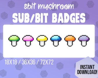 Mushroom SUB and BIT Badges for TWITCH | 8bit Style