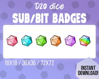 D20 Dice SUB and BIT Badges for TWITCH Streamers