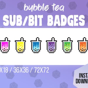 Bubble Tea SUB and BIT Badges for TWITCH | 8bit Style