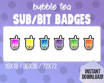 Bubble Tea SUB and BIT Badges for TWITCH | 8bit Style