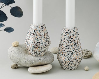 Terrazzo candlestick holders | Mosaic terazzo | Decorative candle holder | Modern Home decor| concrete | Minimalistic |gift ideas| objects