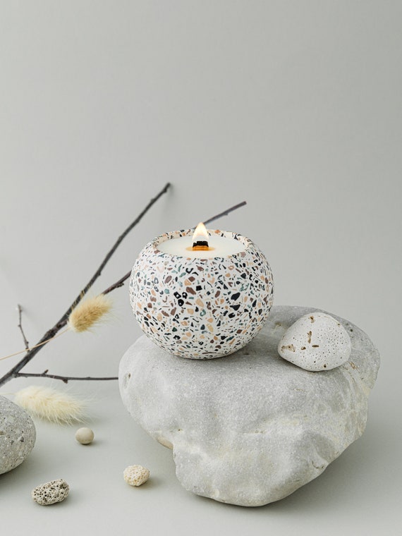 Concrete Soy Candle Organic Soy Wax Candle in Cement Pot Decoration Objects  Home Decor modern Decoration Gift Idea Candle 