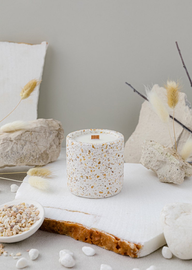 Terrazzo soy candle scandinavian decoration Sea pebble collection home decor Modern Home decor decoration Minimalistic Giftster image 1