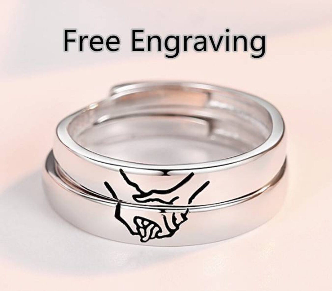 Hold Hands 925 Sterling Silver Open Adjustable Ring Couple Ring