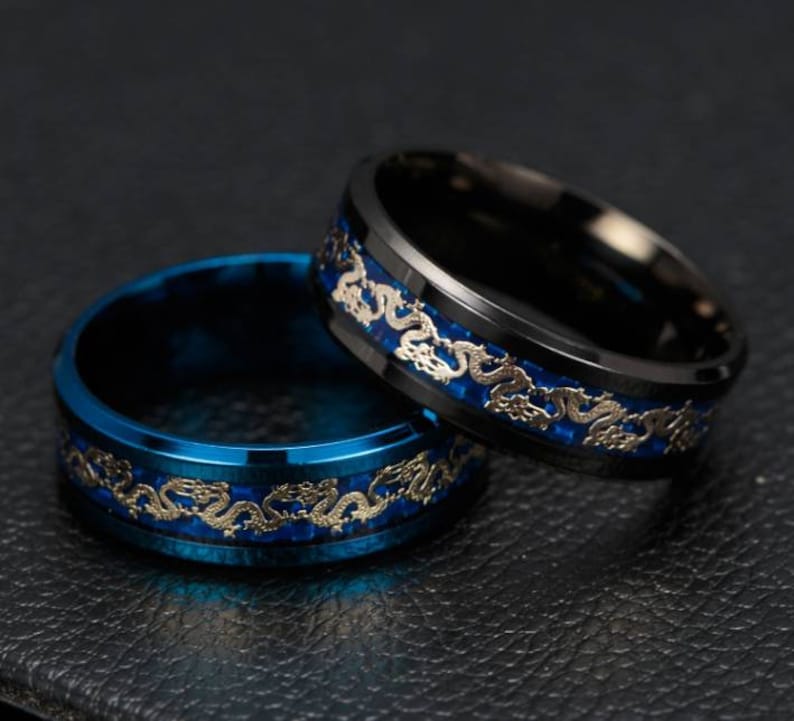 Men's Dragon Ring Titanium Steel Black Blue Ring Fashion Finger Rings