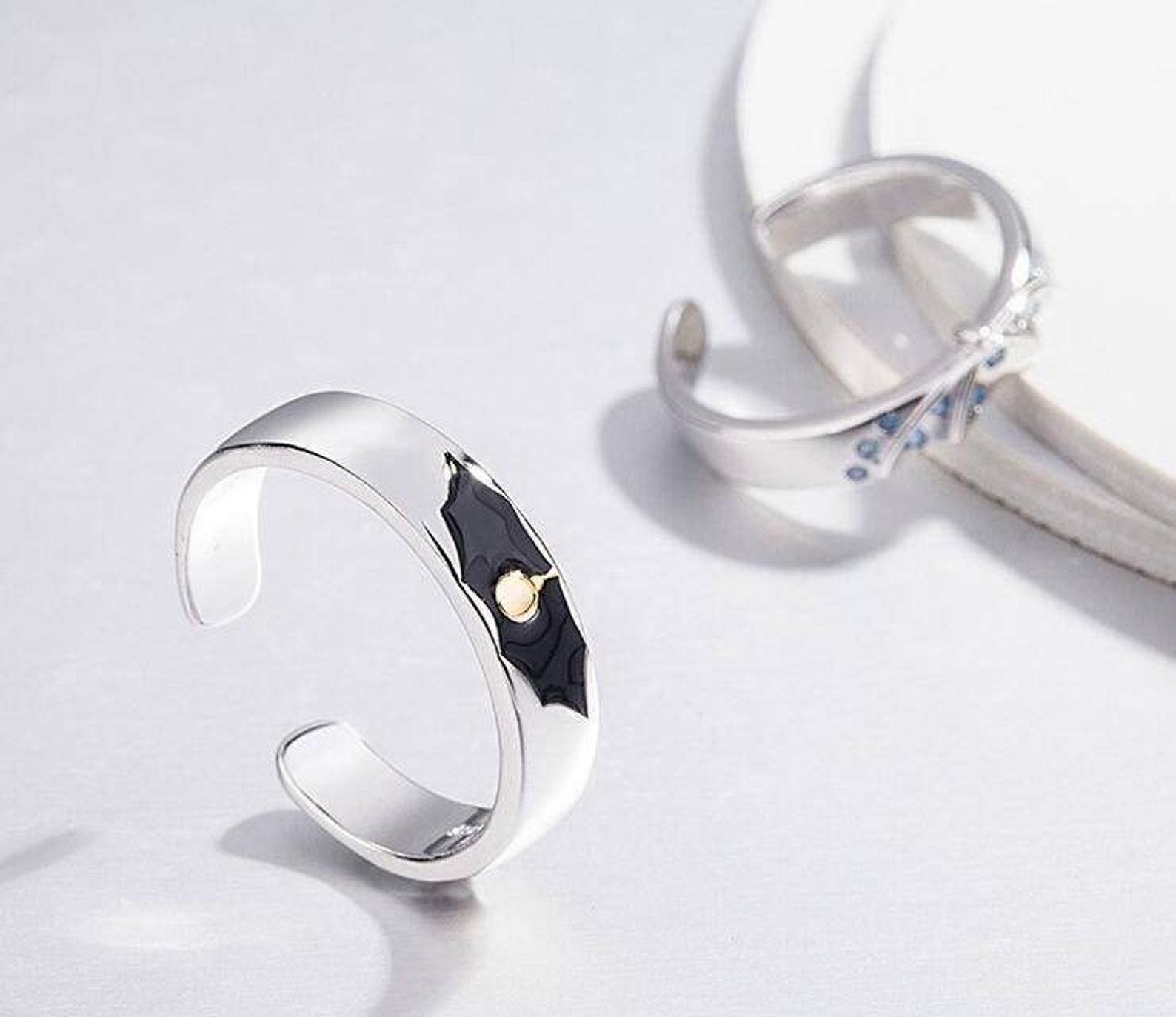 Light and Umbrella Sterling Silver Ring Opening Couple Ring Etsy