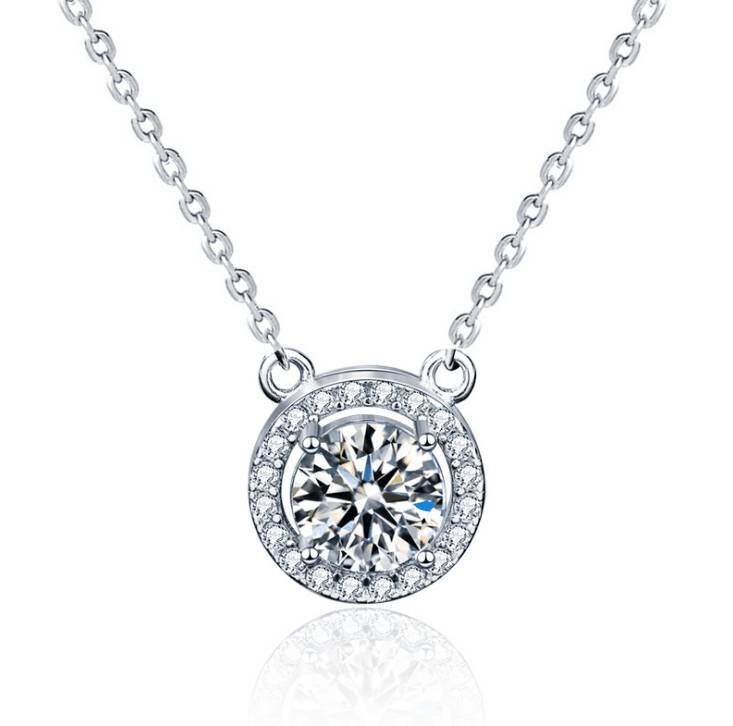 Sterling Silver Necklace 1ct Moissanite Round Pendant Necklace Etsy