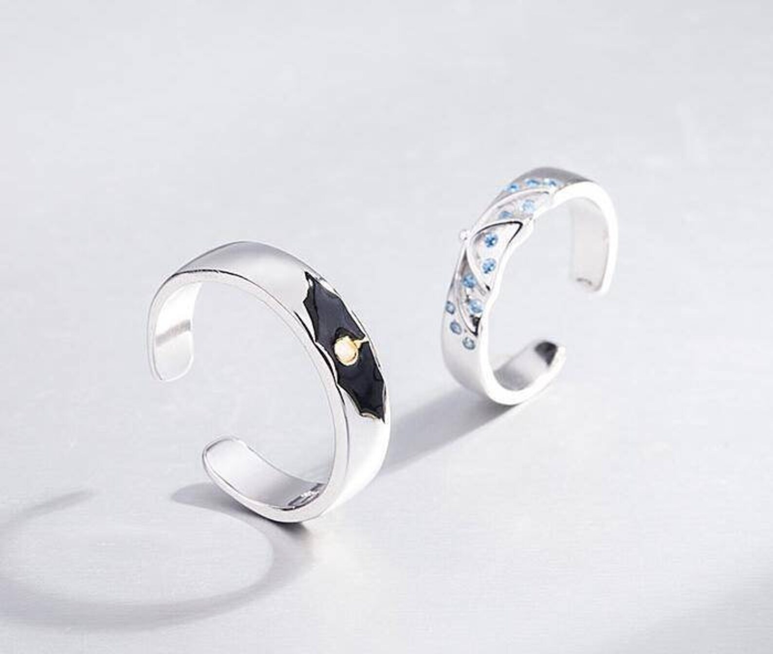 Light and Umbrella Sterling Silver Ring Opening Couple Ring Etsy