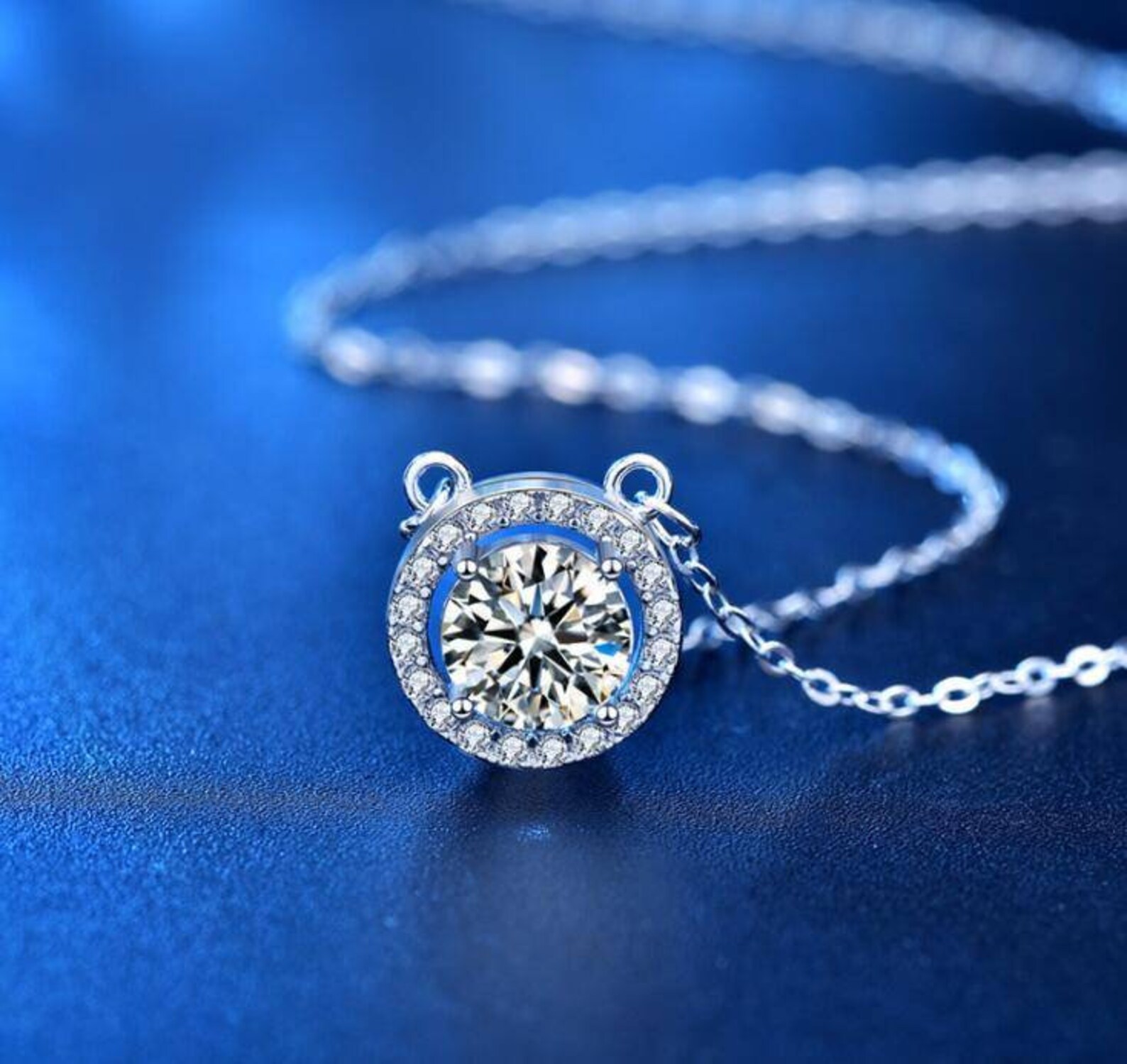 Sterling Silver Necklace 1ct Moissanite Round Pendant Necklace Etsy
