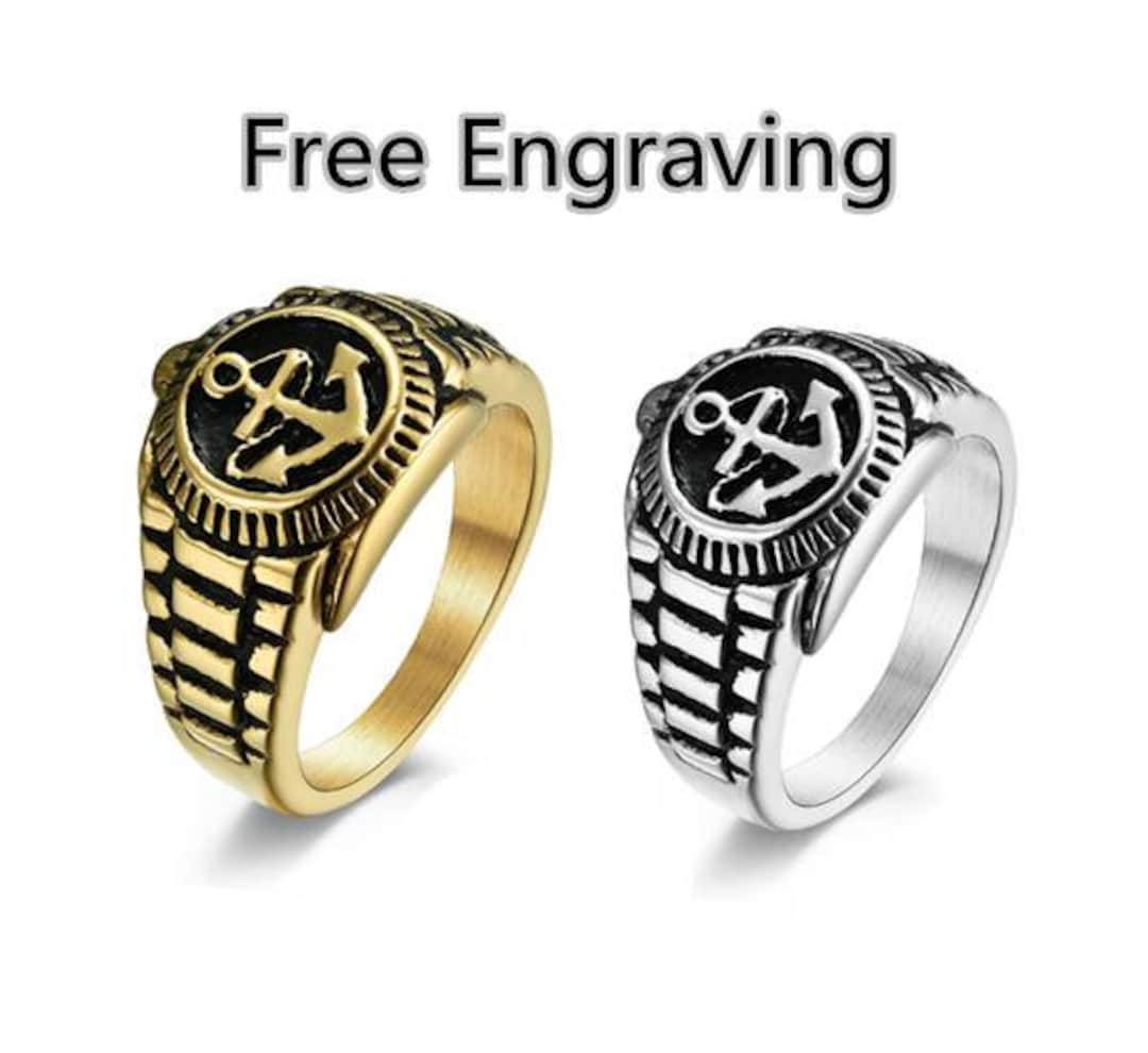 Free Custom Engraved Ring for Men Retro Anchor Ring Men's Etsy