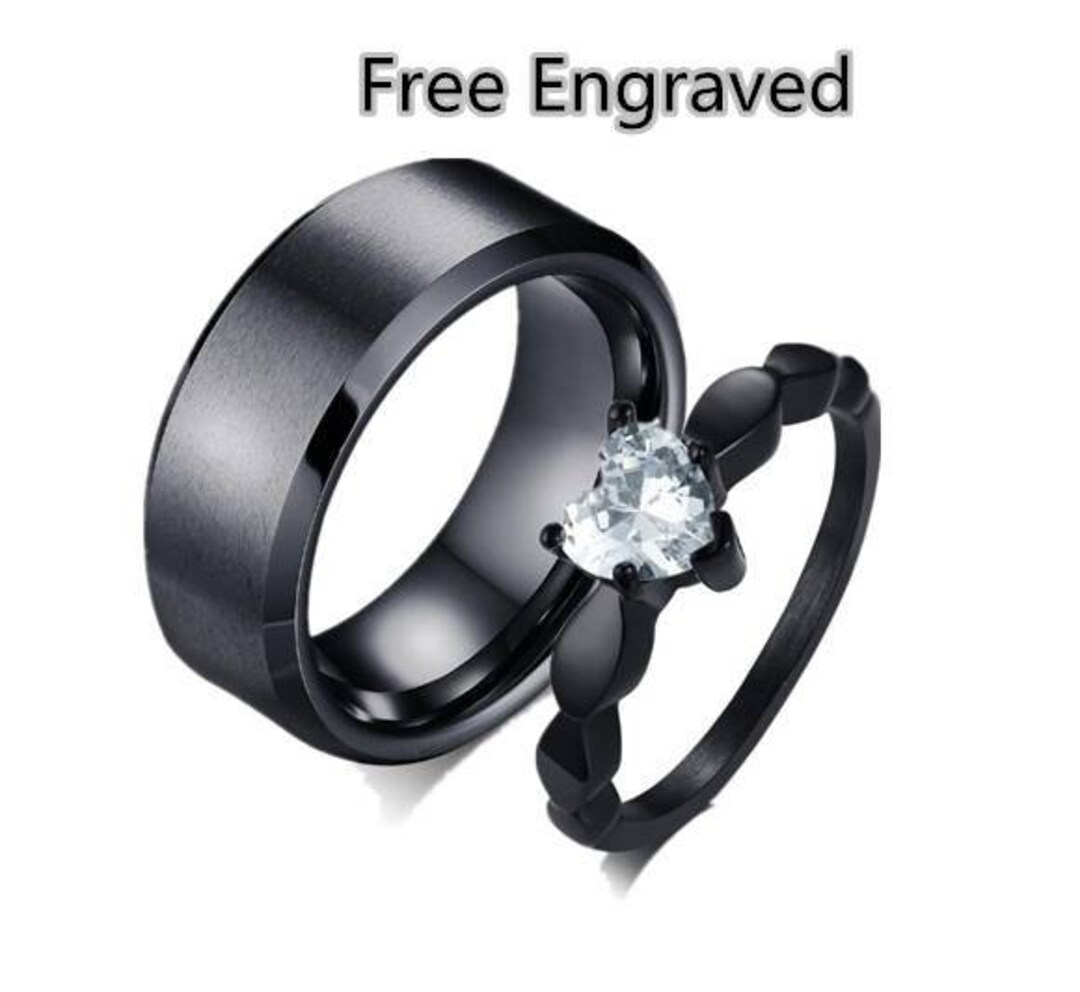 Black Couple Rings Set Stainless Steel Lover Matching Ring - Etsy