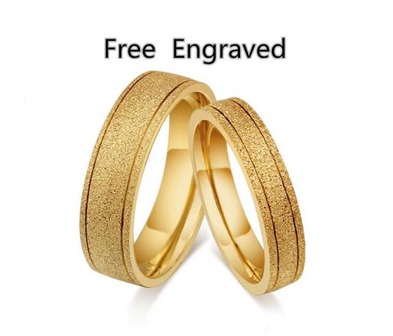 Stainless Steel Gold Couple Ring Set Lover Matching Ring Wedding