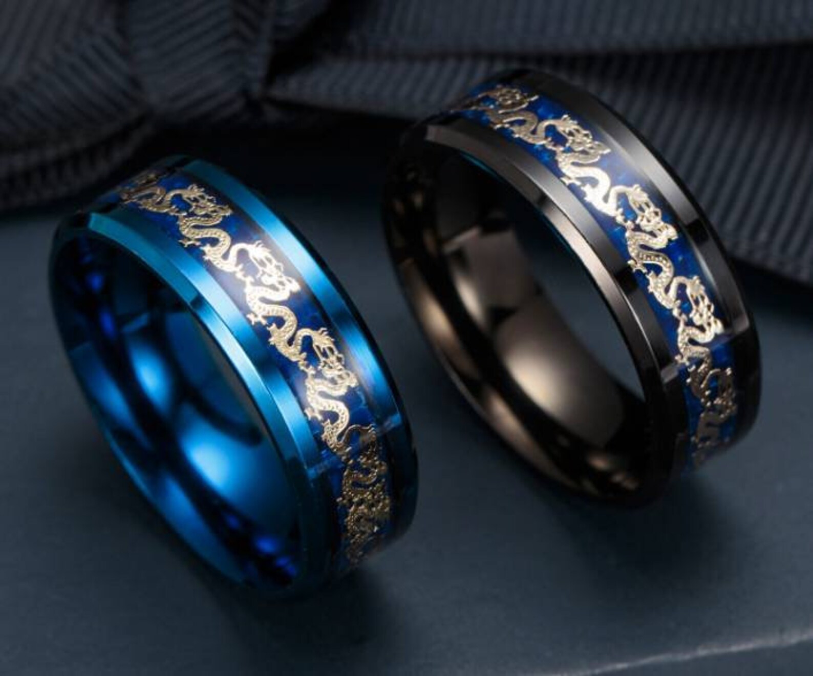 Men's Dragon Ring Titanium Steel Black Blue Ring Fashion Finger Rings