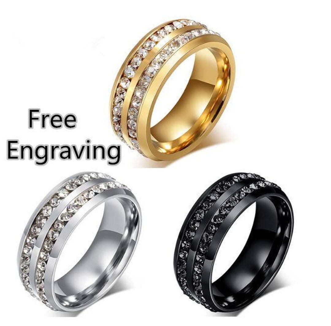 Free Custom Engraved Double Row Zircon Ring Titanium Steel - Etsy