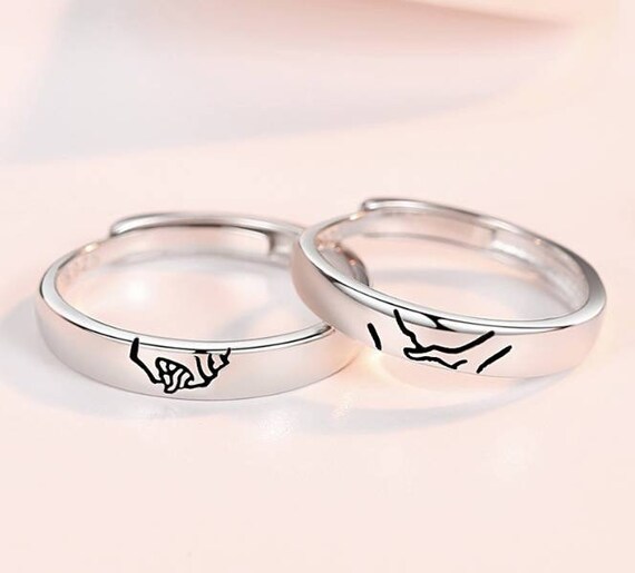 Hold Hands 925 Sterling Silver Open Adjustable Ring Couple Ring