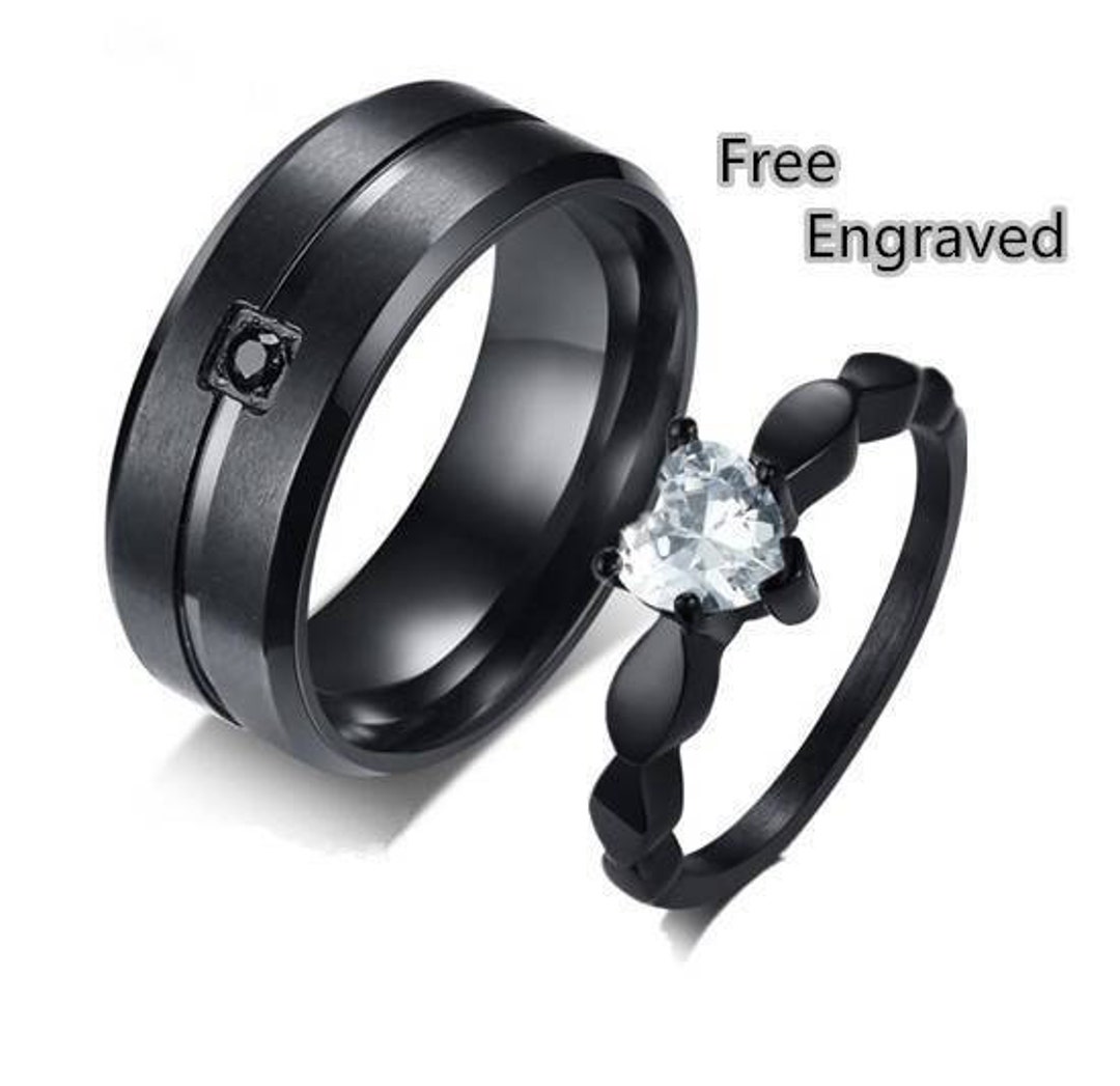 Couples Rings Set Stainless Steel Lover Matching Ring Black - Etsy