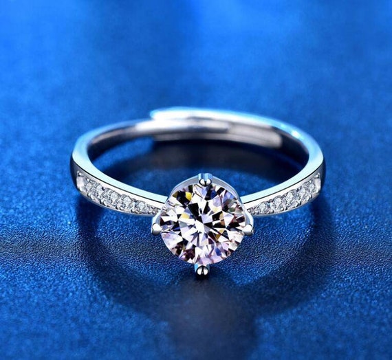 Open Adjustable Engagement Ring for Women 925 Sterling Silver 1CT