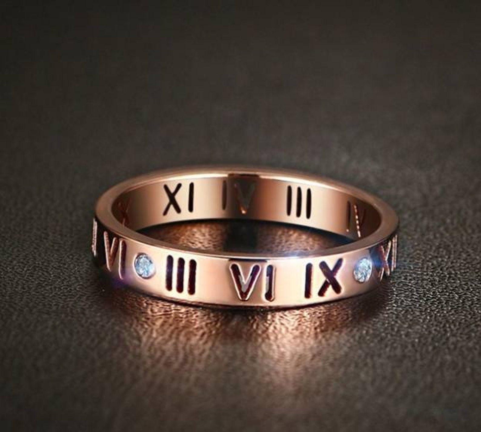 Women's Roman Numeral Ring - Stainless Steel With Cubic Zirconia, Stackable Promise Or Wedding Band