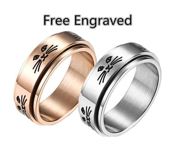 The Rotation Stainless Steel Cat Ring for Men/women Matching Rings Promise  Rings Couple Bands Valentine's Day Gift Free Custom Engraved 