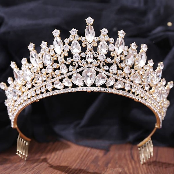 Luxury Rhinestone Bride Crown Combs Tiaras Large Princess Crown Hair Accessories Wedding Dress Headband Engagement Crystal Tiara Jewelry