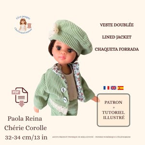 PDF Pattern + Tutorial (French, English) – Velvet-Lined Jacket – Doll Sewing Pattern 32-34 cm by Paola Reina / Chérie Corolle
